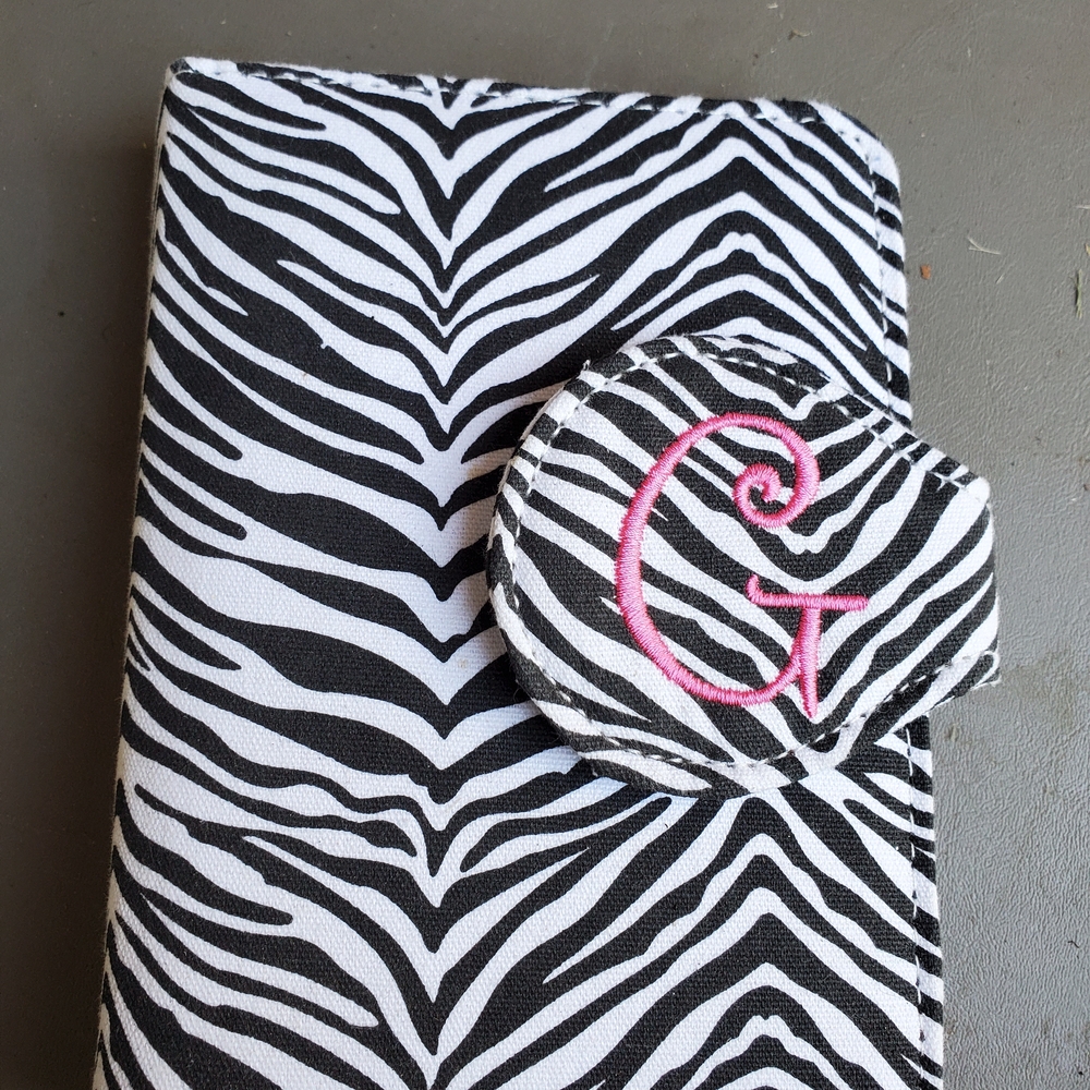 Zebra Print Wallet Phone Case with Pink Initial